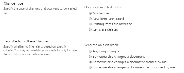 specify triggers for SharePoint alerts