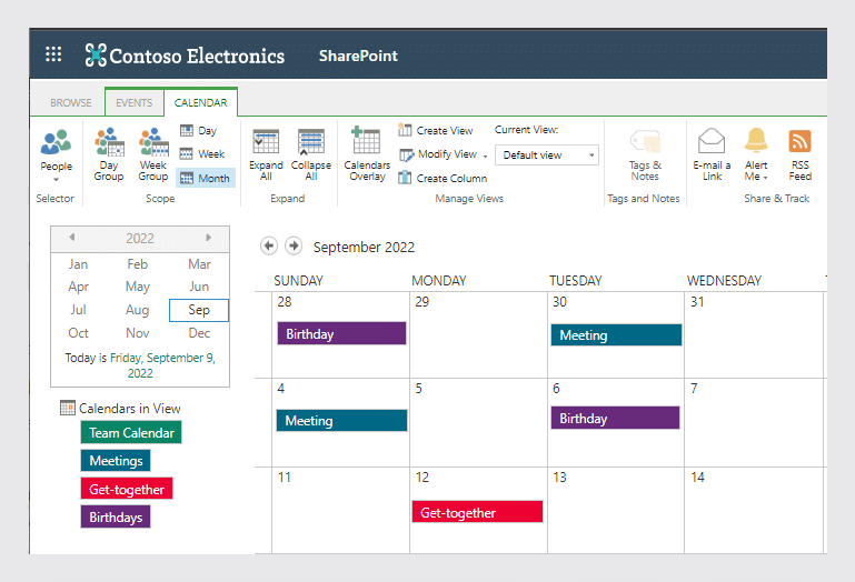 color-coded SharePoint calendar