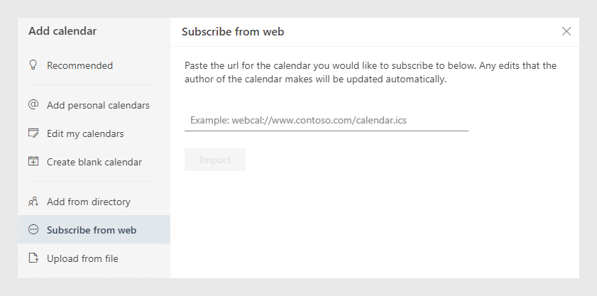 Subscribe to calendar from the web in Exchange calendar