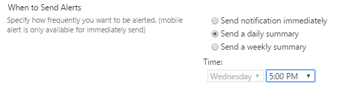 And the last option allows you to define SharePoint alert sending frequency