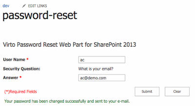 sharepoint password reset