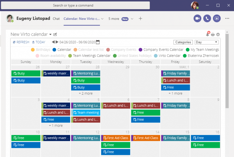 Microsoft Teams Kalender Kalendar für Teams