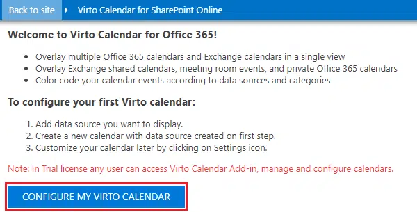 configure Virto Calendar