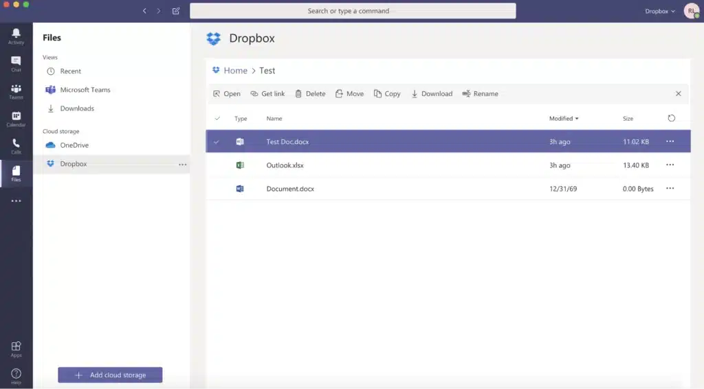 dropbox for MS Teams