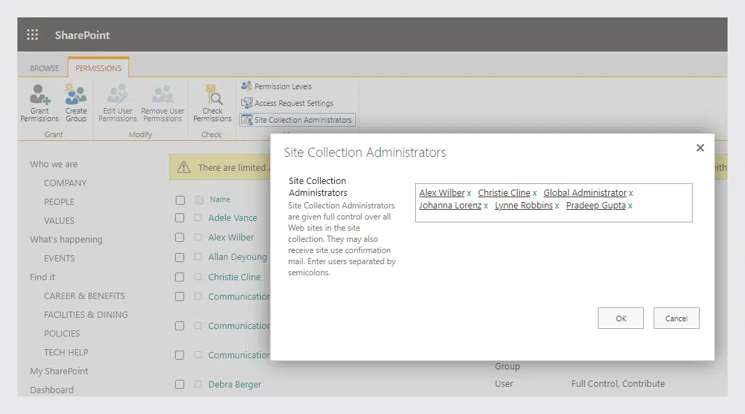Sharepoint site collection administrators