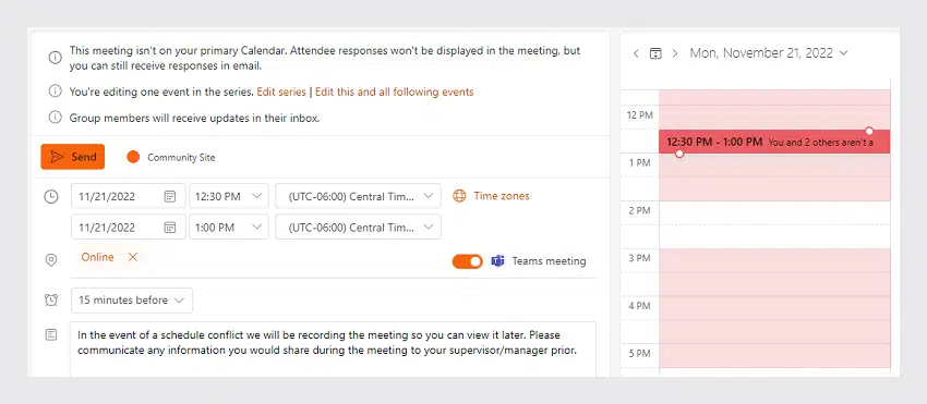 Creating overlapping events in Microsoft Exchange calendar