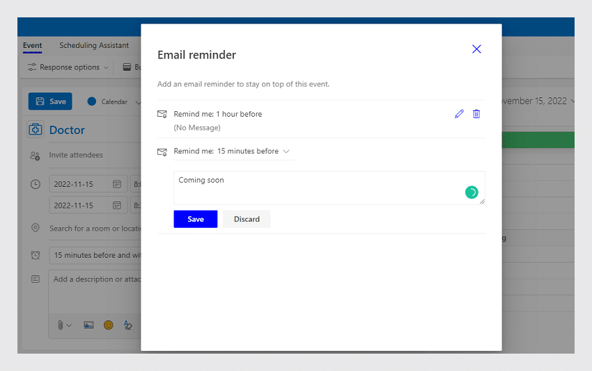Creating email reminders for events in Microsoft Exchange calendar
