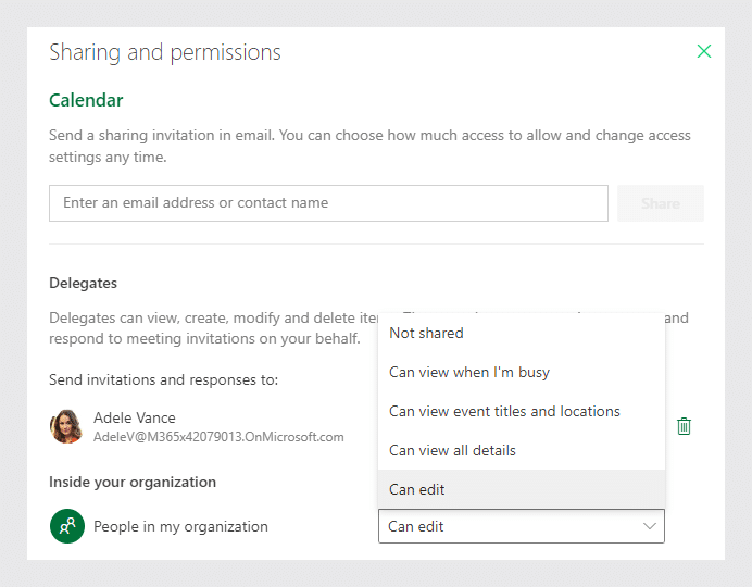 Setting permissions in Microsoft Exchange calendar