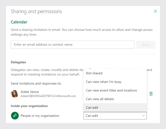 Setting permissions in Microsoft Exchange calendar