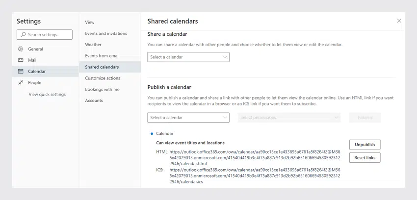 Sharing Exchange calendar on the web