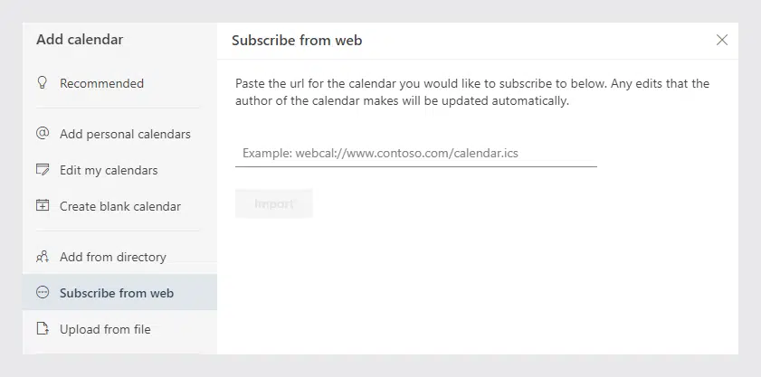 Subscribe to calendar from the web in Exchange calendar