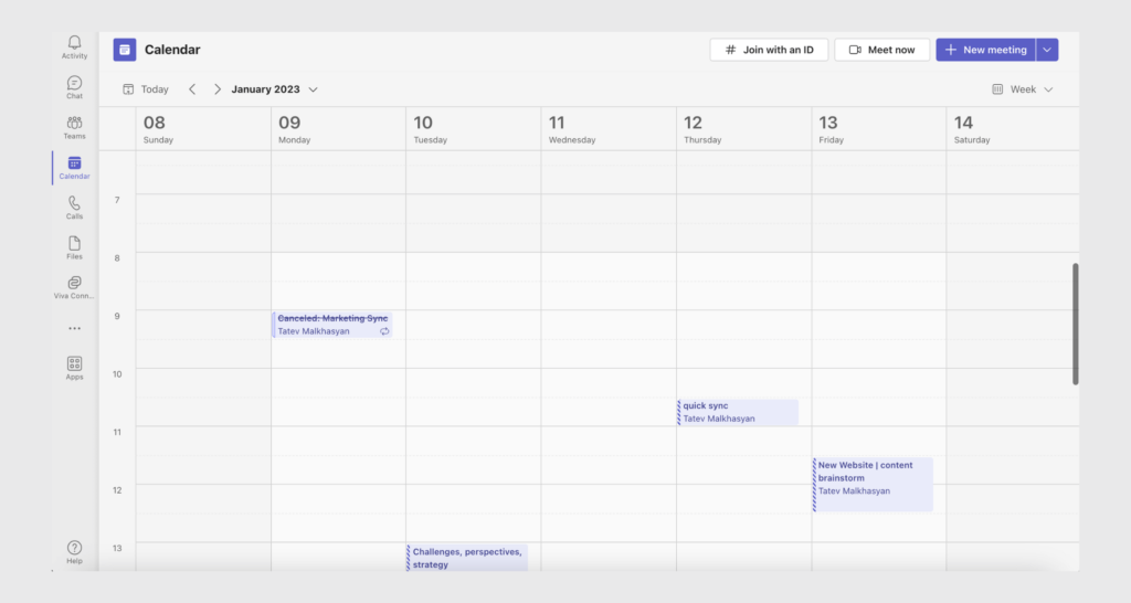Microsoft Teams calendar