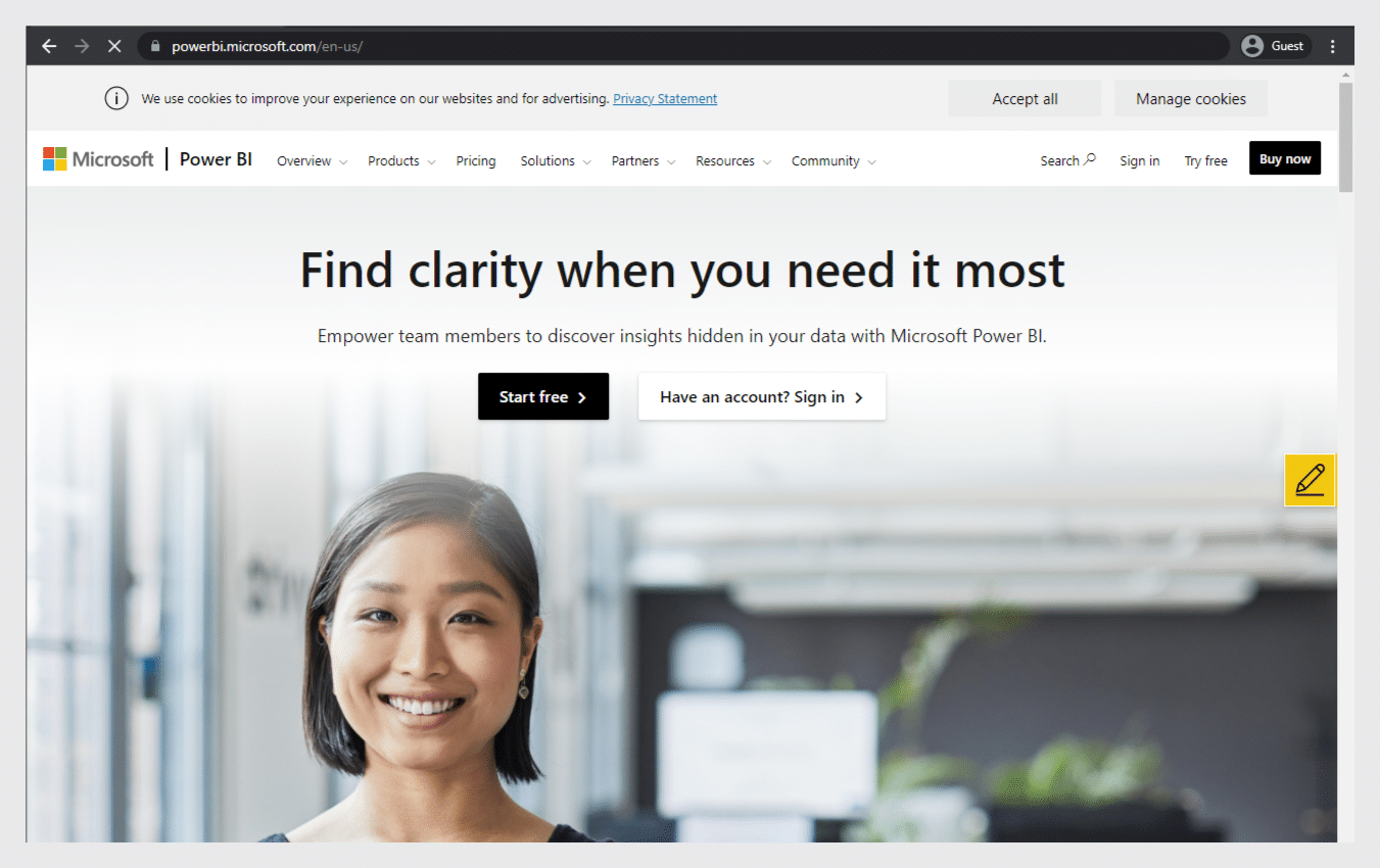 Power BI landing page