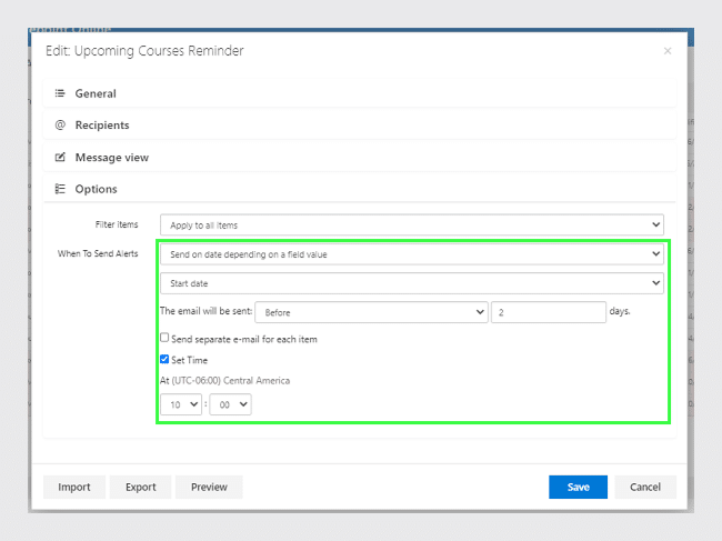 Specify options
