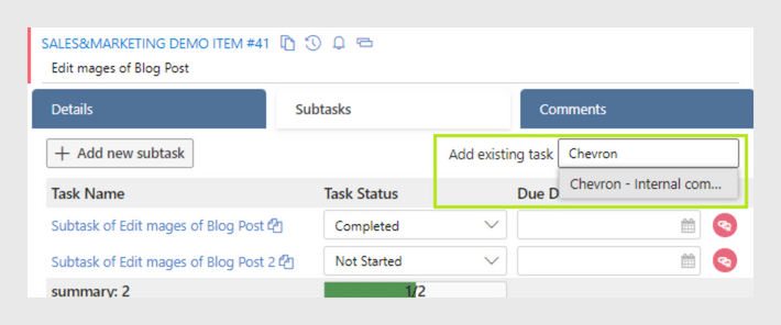 Add existing task as a subtask