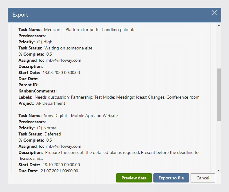 Choose fields to export