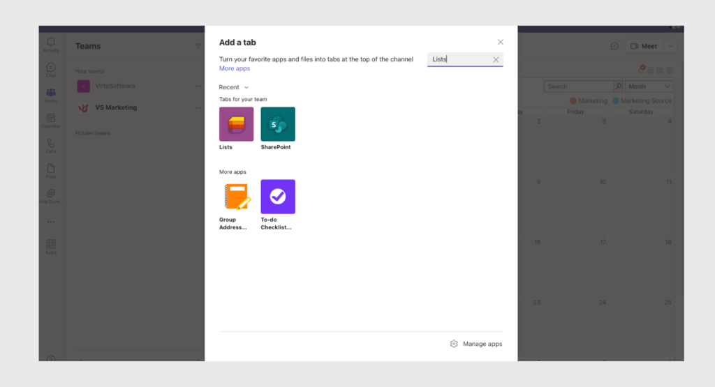Adding Lists as a new tab in MS Teams