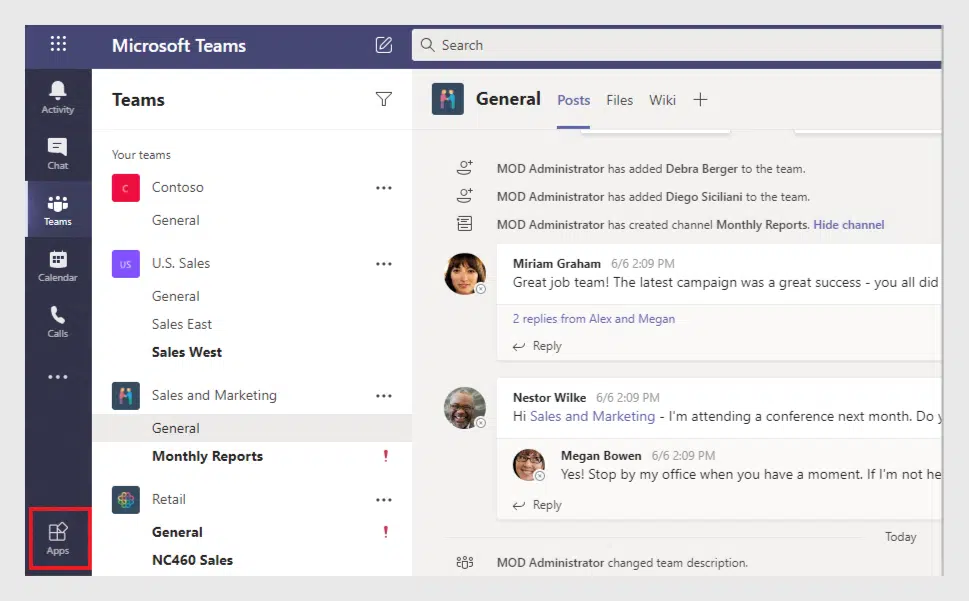 Open your Microsoft Teams and click  “Apps” on the left panel.