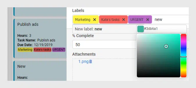 colour-coded labels in Kanban by virto