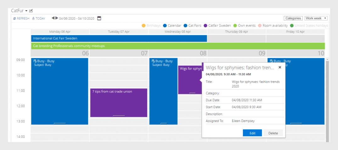 Planned events in Virto Calendar