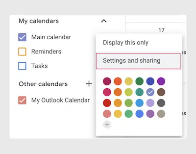 settings and sharing in google calendar