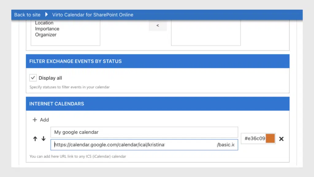 adding google calendar to Virto Calendar step 2