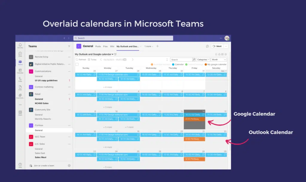 overlaid calendars in ms teams