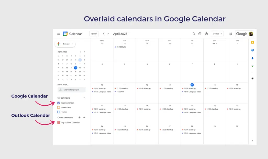 overlaid calendars in google calendar
