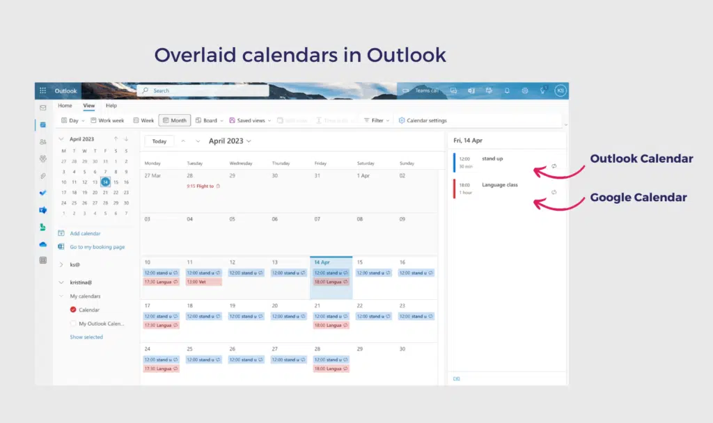 overlaid calendars in outlook