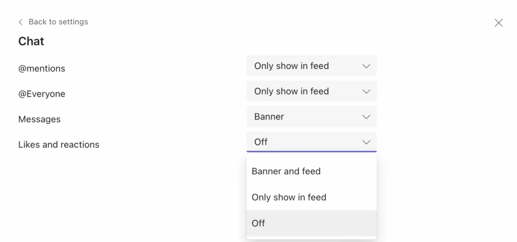 Chat notifications in Teams