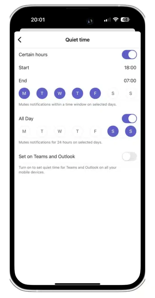 how to set dnd for Teams on mobile