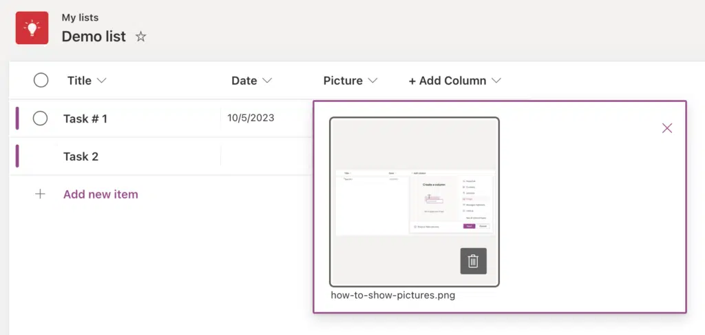 showing pictures on Microsoft Lists 