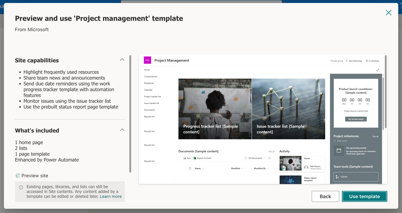 Creating a site within SharePoint Online using one of the default templates. 