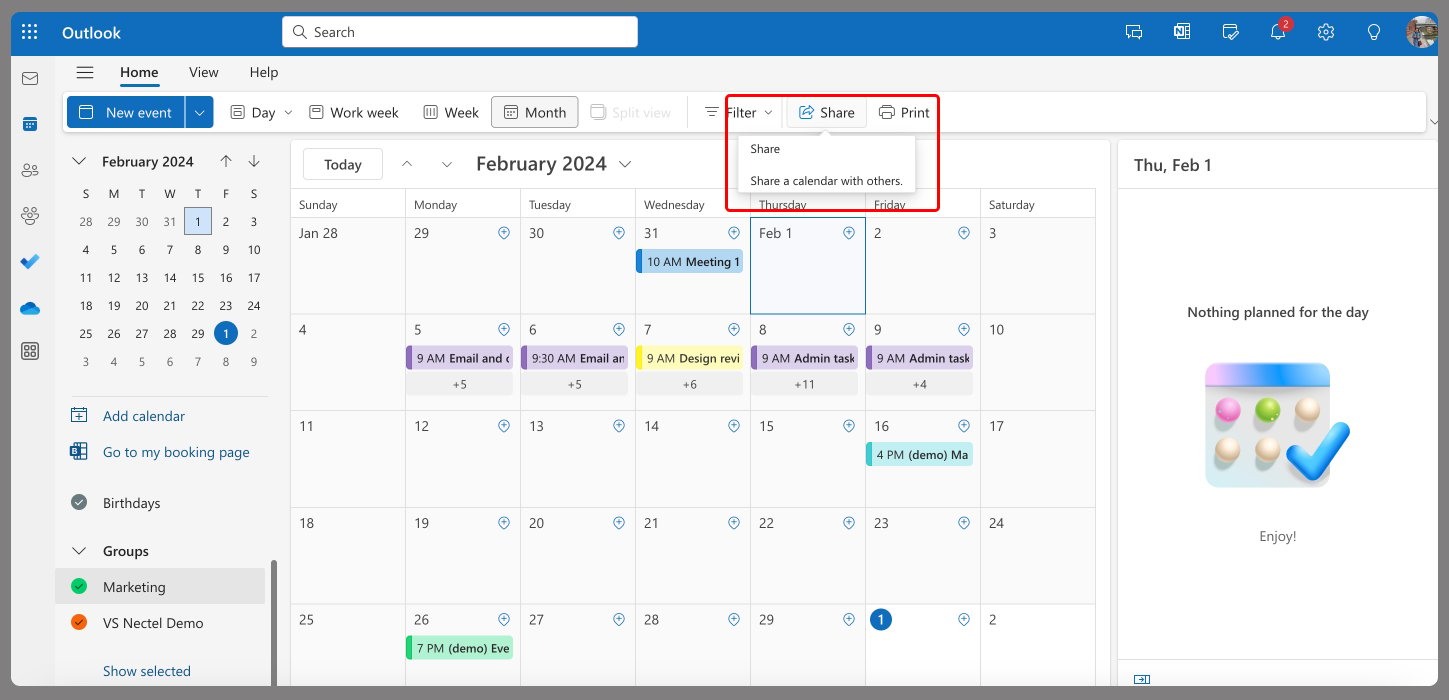 How to share a group calendar in Outlook