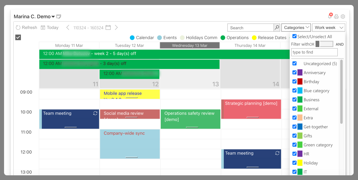 Example of Virto Calendar Overlay app screen.