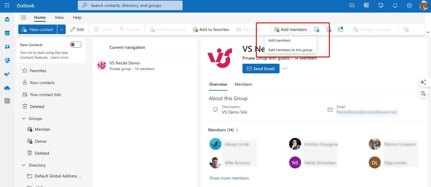 Adding members from Outlook.