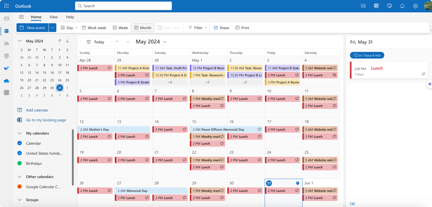 Outlook Calendar.