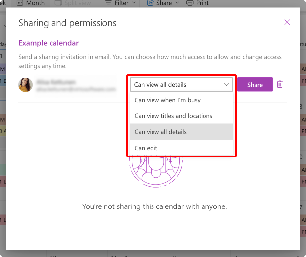 Add a recipient’s address and select sharing permissions.