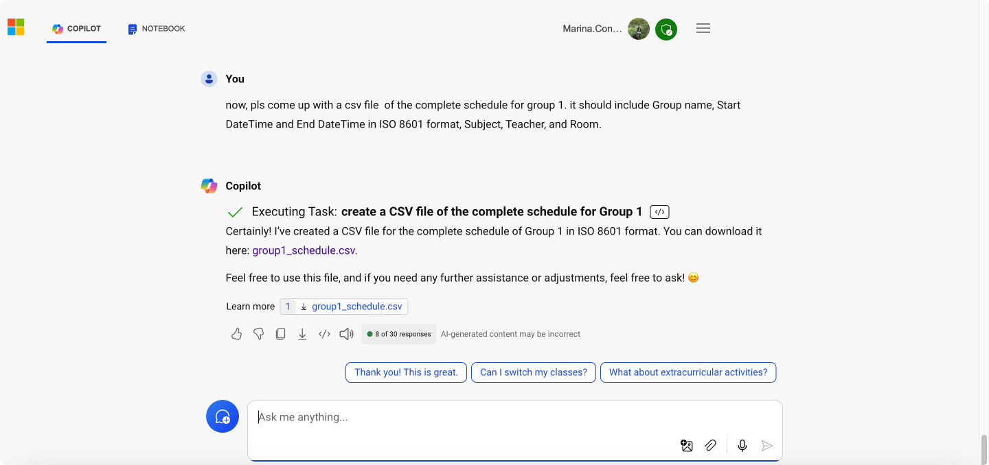 Exporting Copilot’s timetable maker.