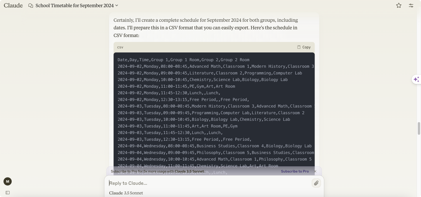 Generating and exporting a complete timetable planner.