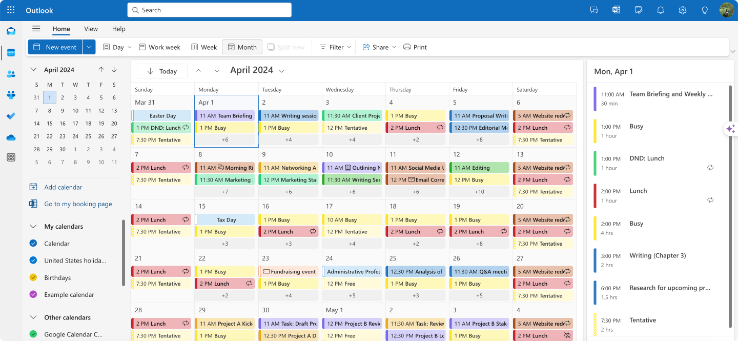 Example Outlook Calendar.