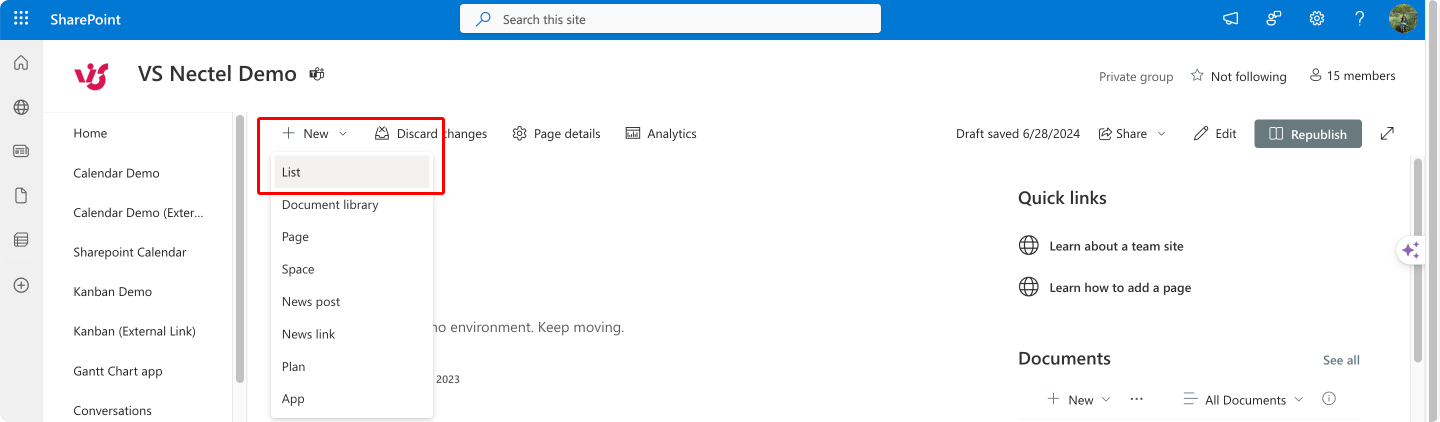 Creating a new list for SharePoint.