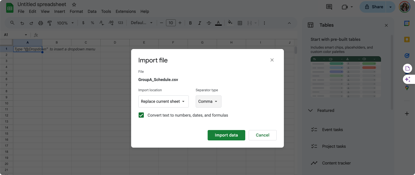 Importing your file and settings.