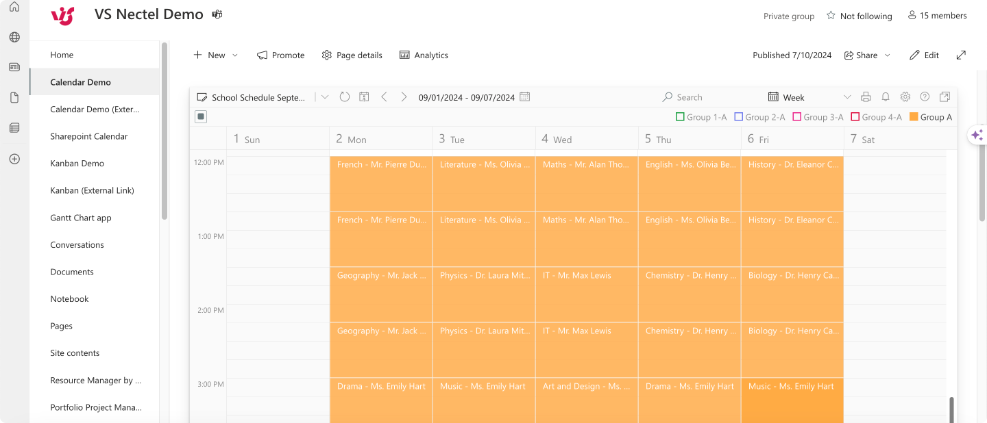 Here’s your school time table within Virto Calendar.