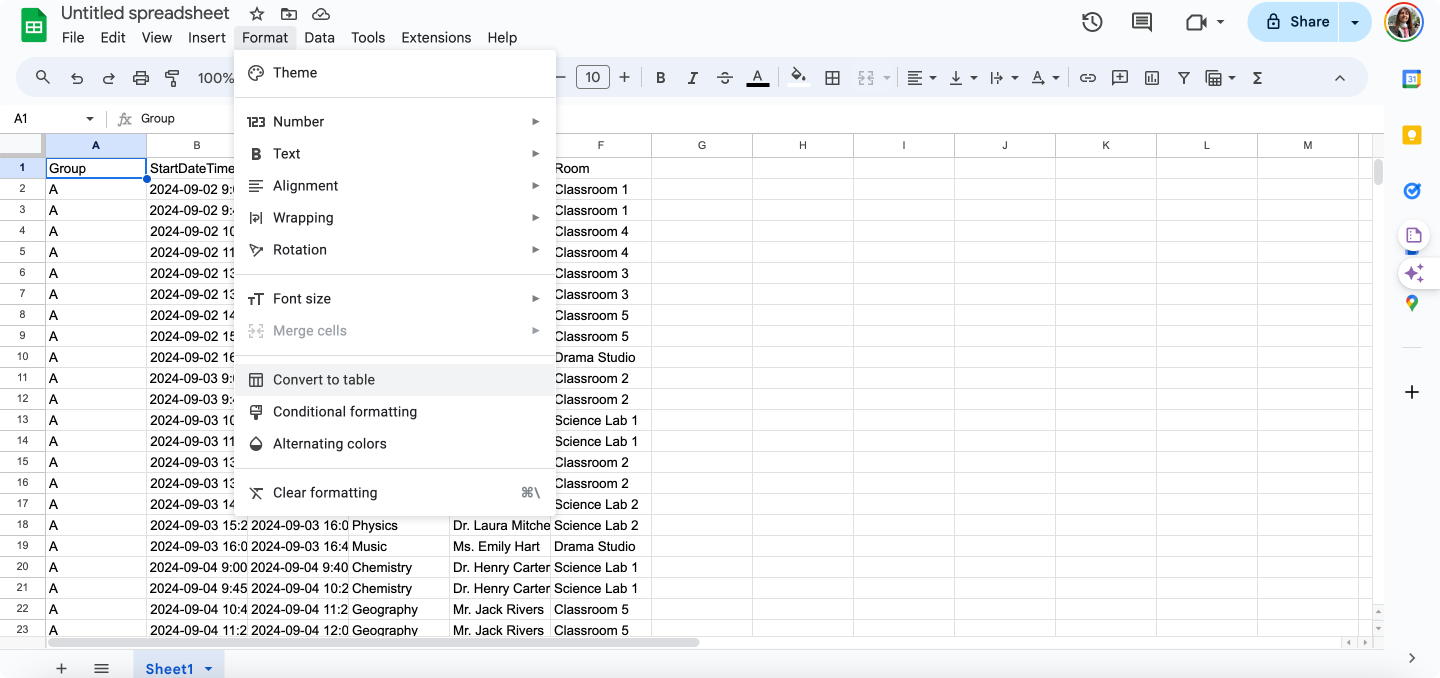 Converting your file to a table.