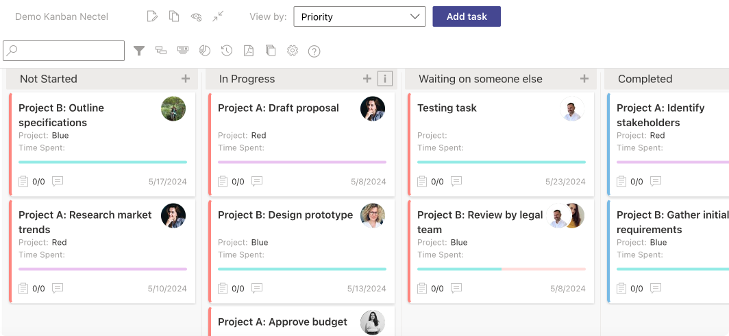 Example of the working Virto Kanban Board.