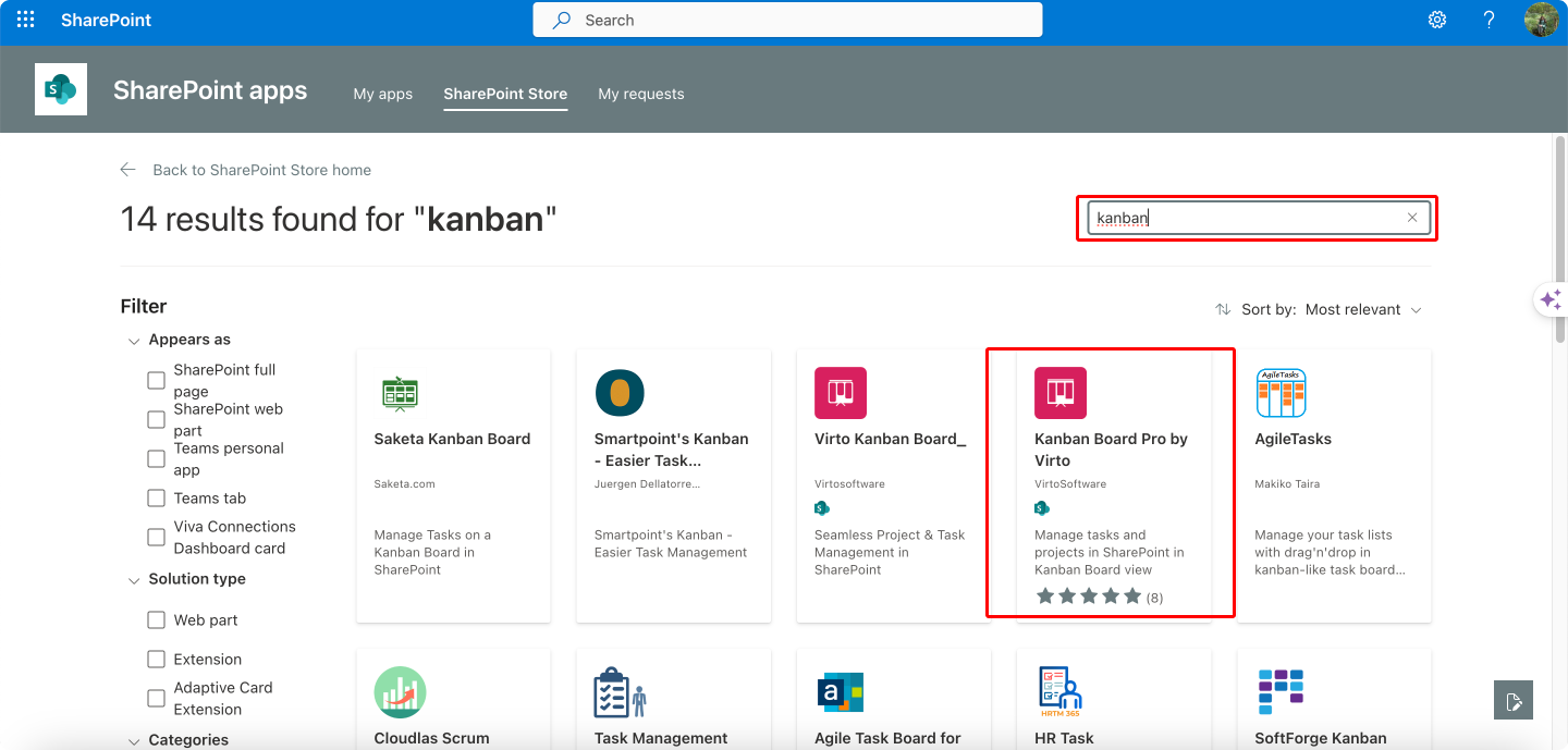 Locating Virto Kanban Board.