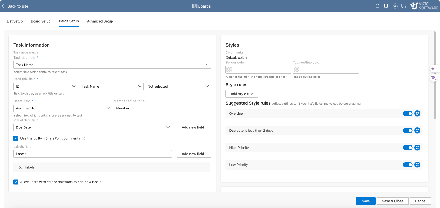 Card Setup overview.