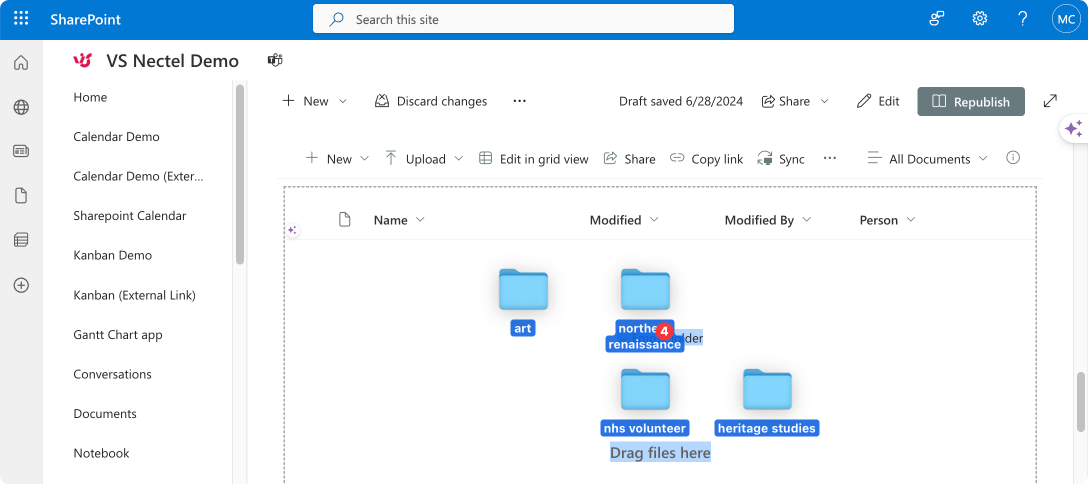 Example “drag & drop”.