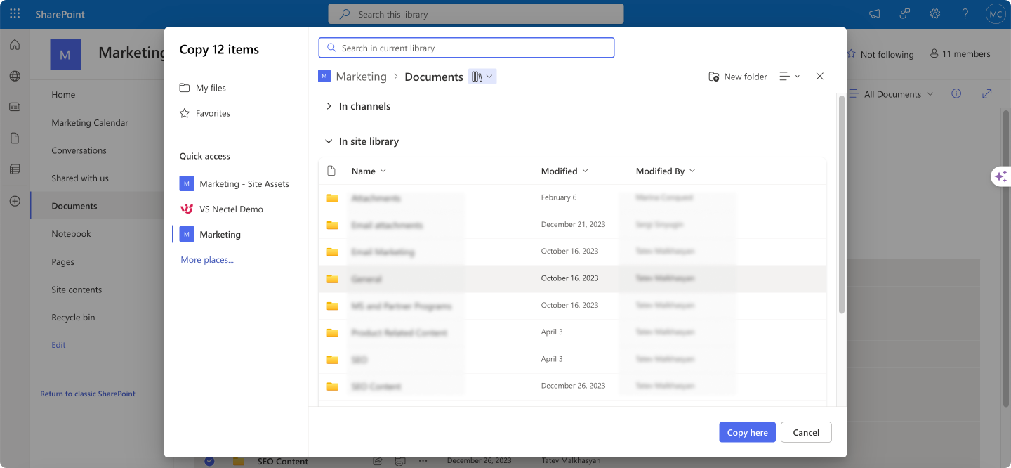 Choosing a destination for your files.